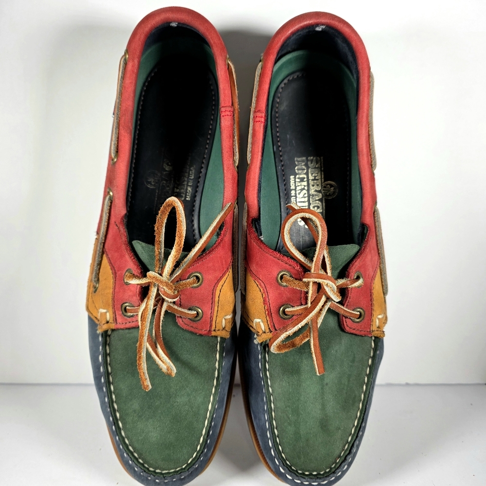 SEBAGO COLOR BLOCK 100% GENUINE SUEDE 1980-1990 Boat Shoes. MADE IN USA Mens 11M